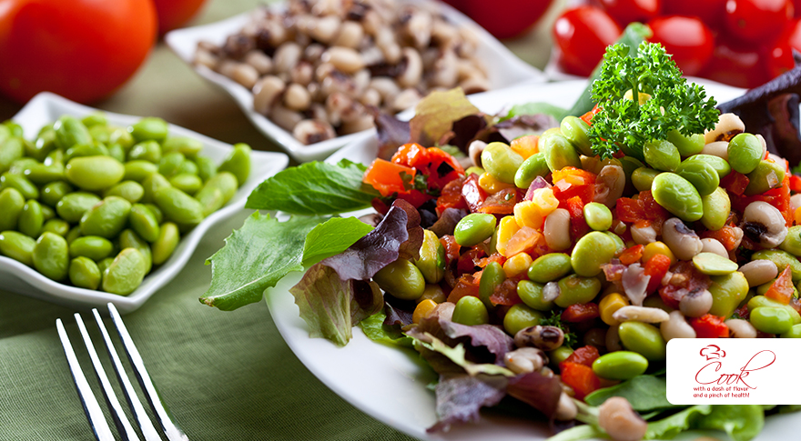 Edamame with Chora Salad Black Eyed Peas