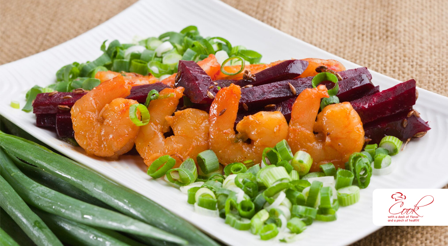 Garlic Shrimp with Sauteed Beetroot